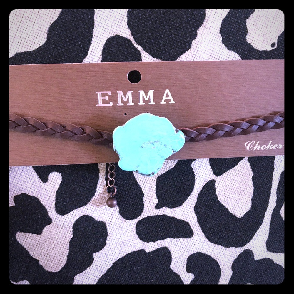 Adjustable faux turquoise stone choker